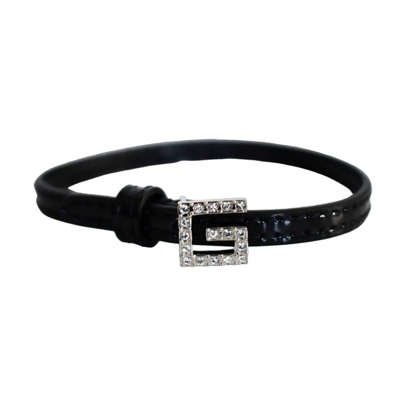 ποΈ GUCCI Black PATENT LEATHER Bracelet with CRYSTAL SQUARE G Buckle Size Mππ€ - Picture 4 of 13